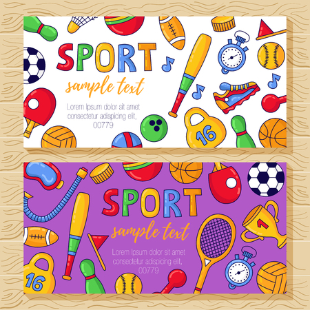 Sport fitness activivty doodle colorful banners templates vector illustrationのイラスト素材