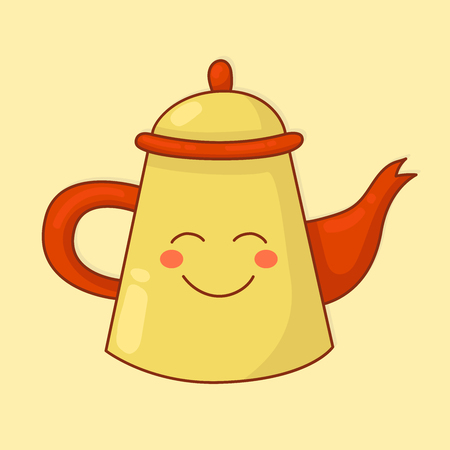 Tea pot kettle with smile cute coloful isolated vector iconのイラスト素材