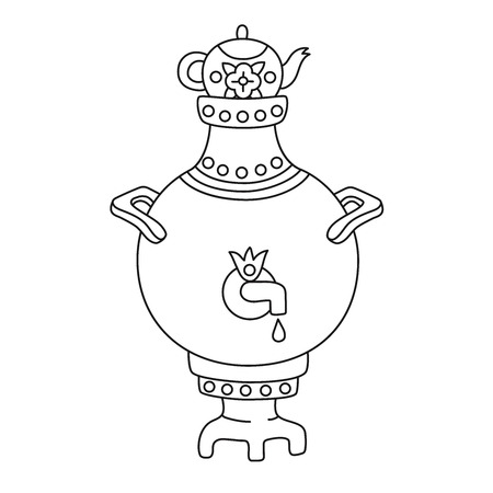 Samovar traditional russian tea toll doodle line vector iconのイラスト素材
