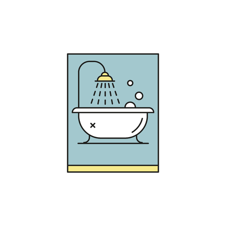 Bathroom bathtub thin line vector colorul iconのイラスト素材