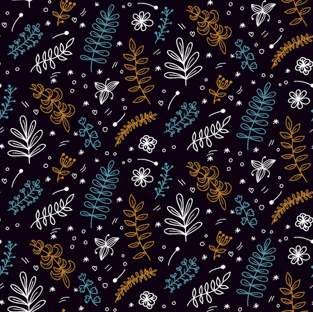 Floral botanical flowers seamless simple colorful doodle vector patternのイラスト素材