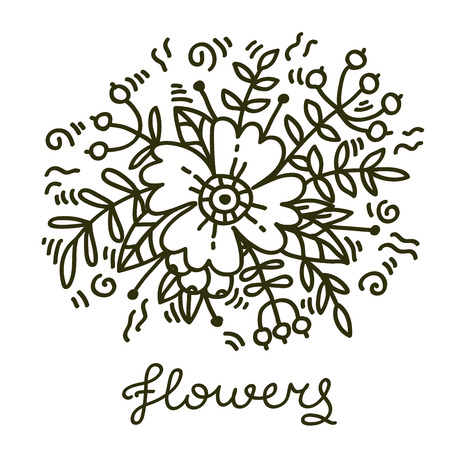 Botanical decorative flower floral doodle line element vector illustrationのイラスト素材
