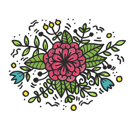 Floral botanical flower colorful composition doodle vector illustrationのイラスト素材