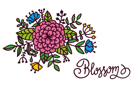 Flower floral botanical colorful doodle composition vector illustrationのイラスト素材