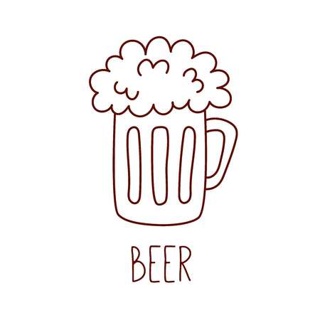 Beer mug beverage drink doodle line vector iconのイラスト素材