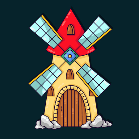 Old cartoon colorful cute mill building vector illustrationのイラスト素材