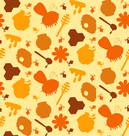 Honey bee products symbols silhouettes colorful cute seamless vector patternのイラスト素材