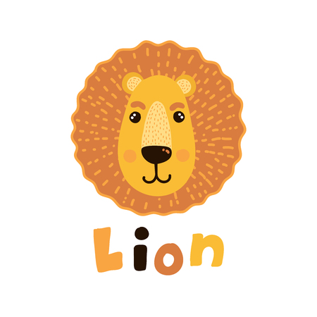 Lion face head colorful cute childish vector illustrationのイラスト素材