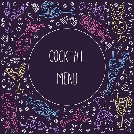 Alcohol cocktails line doodle banner template vector setのイラスト素材