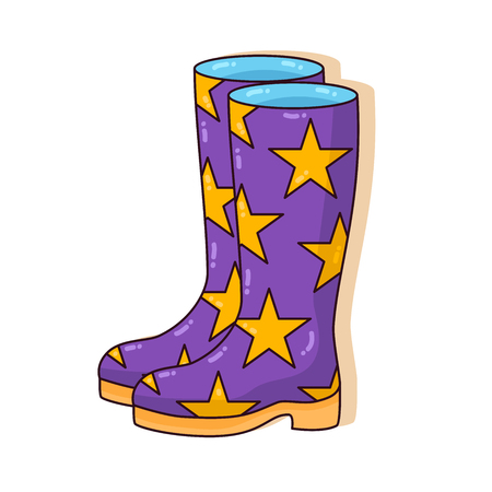 Rubber boots for rain or gardening and farming with stars ornament cute doodle cartoon vector iconのイラスト素材