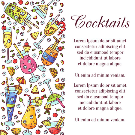 Cocktails bar drinks icons colorful cute banner vector templateのイラスト素材