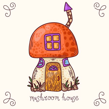 Mushroom house colorful doodle cartoon fairy tale vector illustrationのイラスト素材