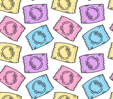 Condoms doodle line icons seamless vector patternのイラスト素材