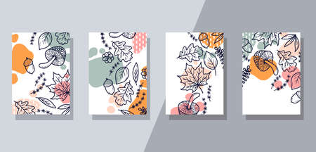 Elegant floral forest interior posters vector setのイラスト素材