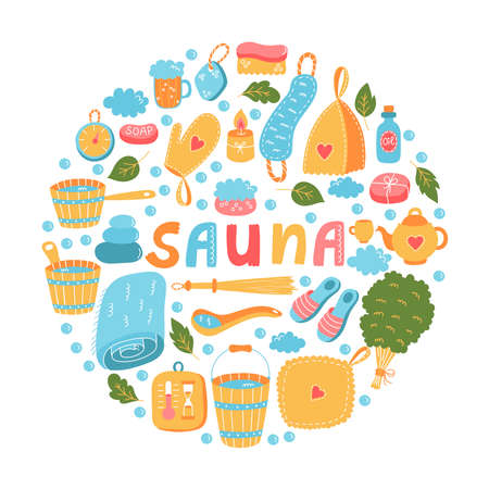 Sauna russian banya colorful vector icons setのイラスト素材