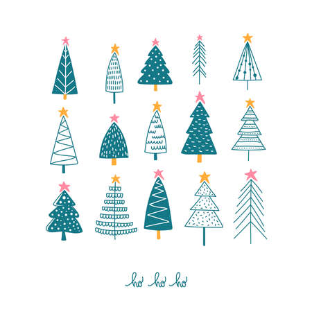 Christmas fir trees doodle vector icons setのイラスト素材