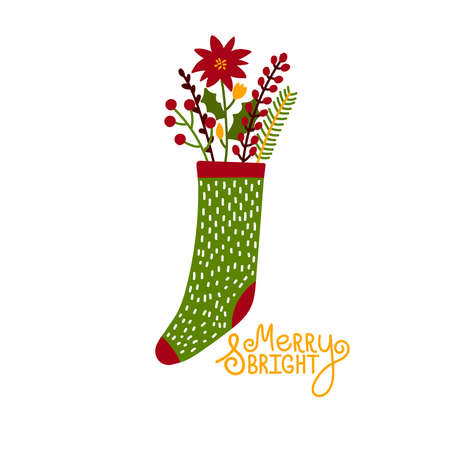 Christmas sock greeting card template vector iconのイラスト素材