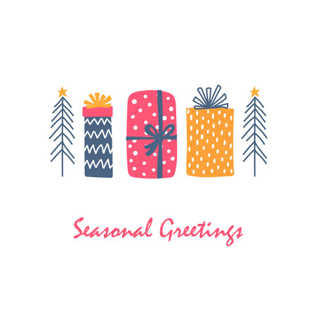 Christmas gifts icon greeting card vector templateのイラスト素材