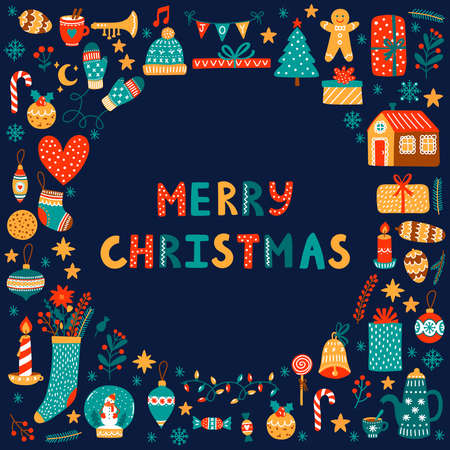 Christmas New year icons vector set frame designのイラスト素材