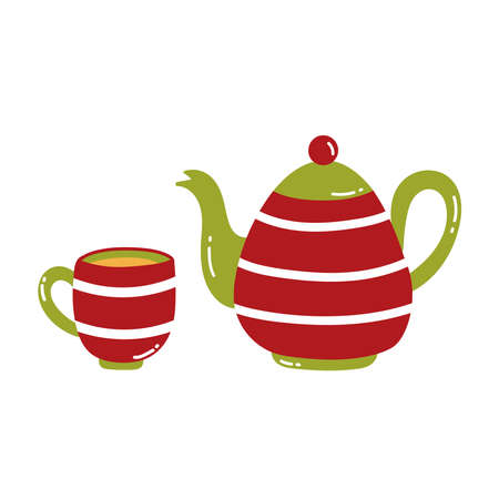 Teapot and teacup cute vector icons set. Vector illustrationのイラスト素材
