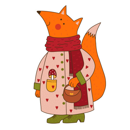 Cute red fox cute forest animal fairytale colorful vector character. Vector illustrationのイラスト素材