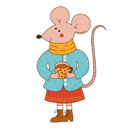 Cute fairy tale mouse character colorful vector illustrationのイラスト素材