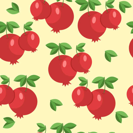 Pomegranate red and green leaves, seamless pattern. Red pomegranate seamless pattern vector illustration of pomegranate.のイラスト素材