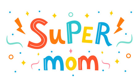 Super mom, hand drawn illustration. Illustration for print, t-shirt, cup, poster, postcard, typography for mother's day. Vectorのイラスト素材