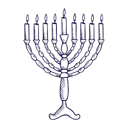 Menorah in doodle style isolated on white background. Happy Hanukkah. Vectorのイラスト素材