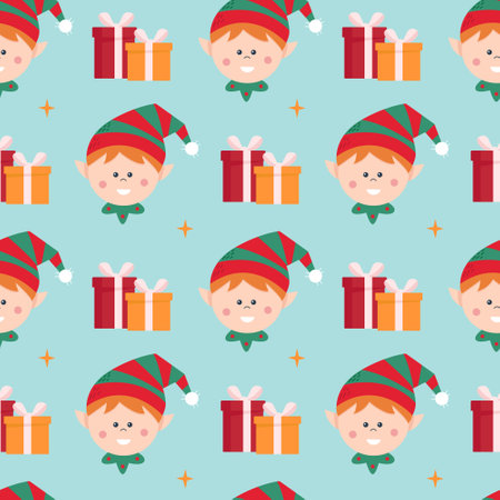 Christmas character cute gnome or elf. Seamless pattern. Can be used for web page background fill, surface textureのイラスト素材