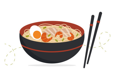 Traditional asian food. Plate with ramen, asian soup. Vector illustrationのイラスト素材