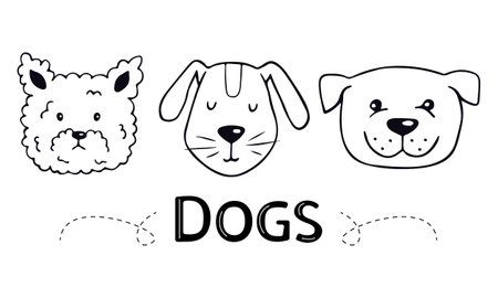 Cute dog faces in doodle style. Vector illustrationのイラスト素材