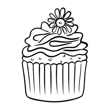 Cupcake in doodle style. Cake hand draw, design for any purposes. Vectorのイラスト素材