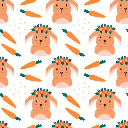 Pattern with cute rabbit and carrot. Seamless pattern. Can be used to fill web page background, textile, wrapping paper. Vectorのイラスト素材