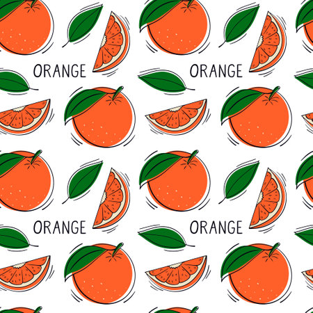 Orange fruit. Seamless pattern. Tropical fruit repeating background. Vector bright print for fabric...
