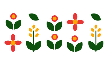 Collection of decorative minimalist plant elements. Geometric design. Vector illustrationのイラスト素材