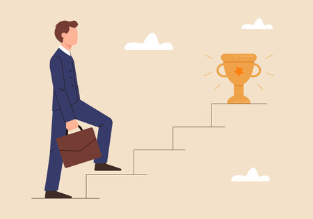 Businessman climbs the career ladder. The concept of career growth and success at work. Vector illustrationのイラスト素材