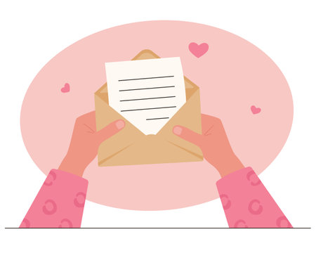 Hands hold an envelope with a letter and hearts. Illustrations for greeting cards, posters, holiday invitations, etc. Love letter. Vector illustrationのイラスト素材