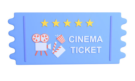 3d cinema movie ticket. Media film for entertainment, booking ticket service. 3d renderingの写真素材