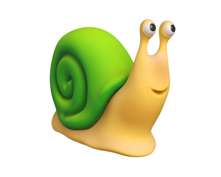 3d snail. Cute yellow smiling snail on white background. 3d renderingの写真素材