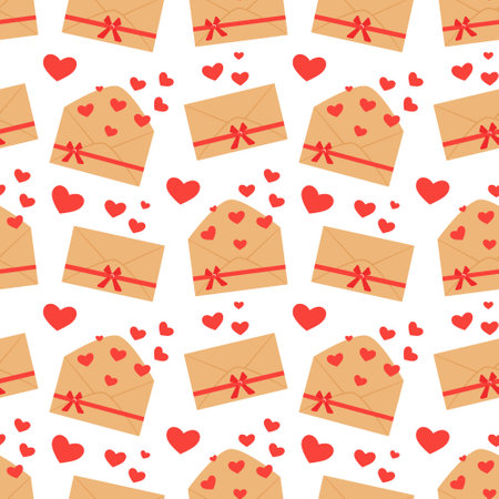 Envelope with and hearts. Valentine's Day, love, mail. Seamless pattern. Can be used for web page background fill, surface textureのイラスト素材