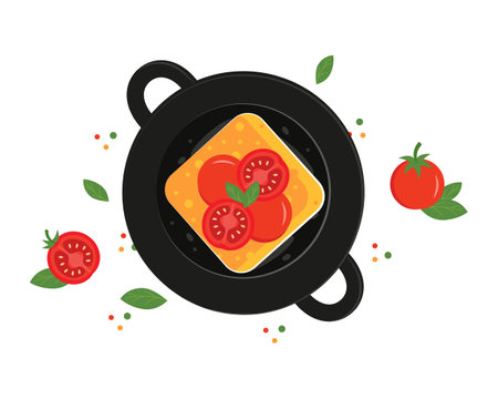 Saganaki is a Greek dish made from fried cheese. Traditional Greek cuisine. Vector illustrationのイラスト素材