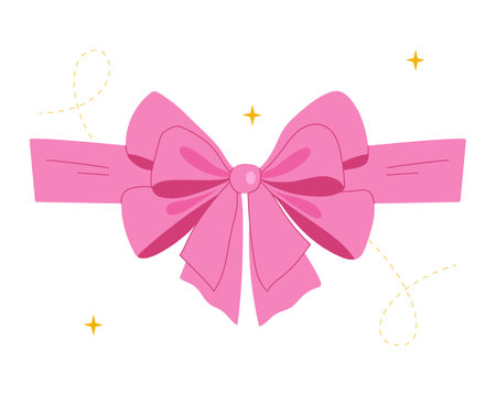 Cute pink bow. Hair accessory. Bow for wrapping gifts. Vector illustrationのイラスト素材