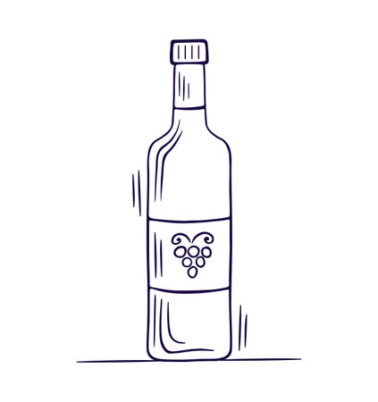 Simple doodle style wine bottle isolated on white. Vector illustrationのイラスト素材