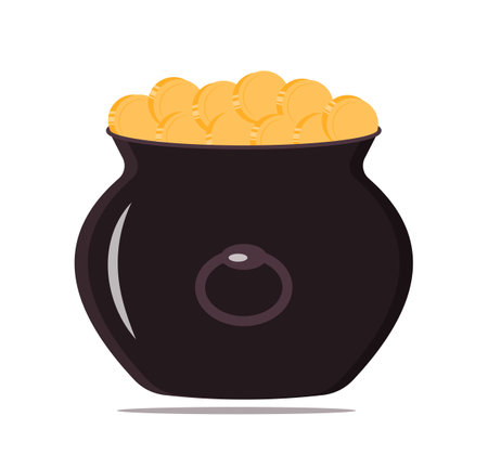 Pot of gold coins isolated on white background. Vector illustrationのイラスト素材