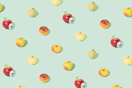 Pattern of fruits, apples and quinces. Pastel colors. Conceptual background.