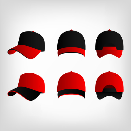 Red and black baseball cap vector setのイラスト素材