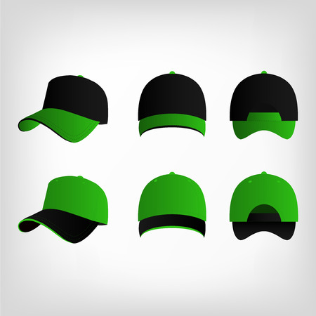 Black and green baseball cap vector setのイラスト素材