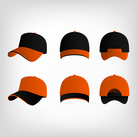 Orange and black baseball cap vector setのイラスト素材
