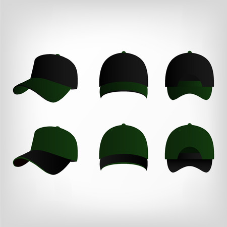 Green and black baseball cap vector setのイラスト素材